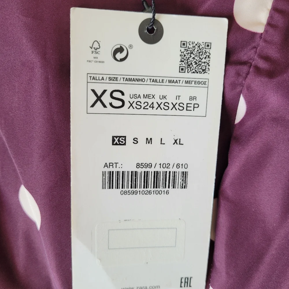 Xs - Zara - Taffeta purple white polka dot blouse - Picture 7 of 7